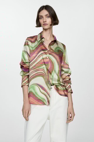 Chemise satinée imprimée - Ecru