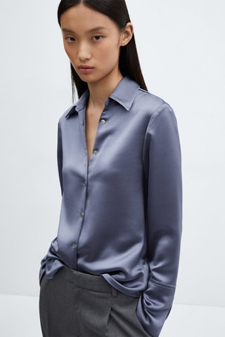 Chemise satinée boutons - Bleu