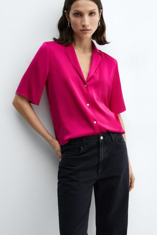 Chemise satinée manches courtes - Fuchsia