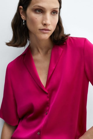 Chemise satinée manches courtes - Fuchsia
