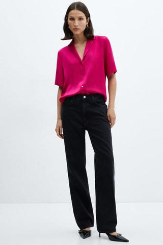 Chemise satinée manches courtes - Fuchsia