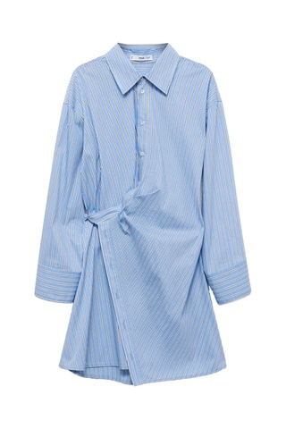 Robe chemise croisée rayures - Bleu