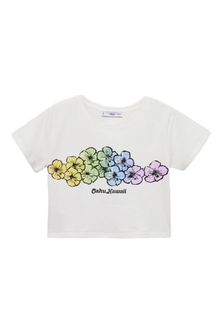 T-shirt crop imprimé - Blanc cassé