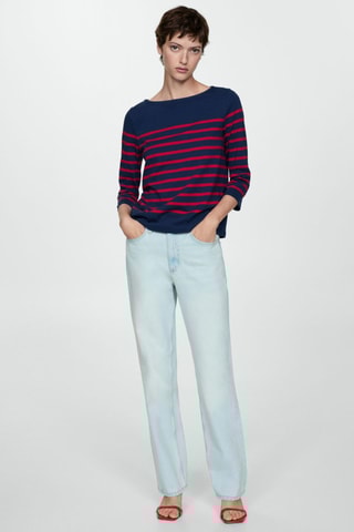 T-shirt rayures col bateau - Bleu marine