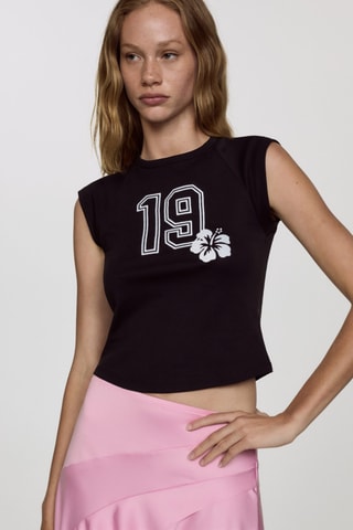 T-shirt crop imprimé - Noir