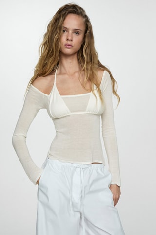 T-shirt semi-transparent top combiné - Blanc