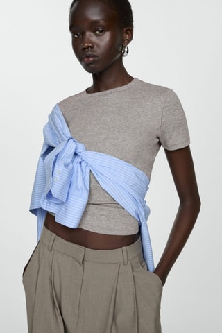 T-shirt manches courtes maille côtelée - Gris