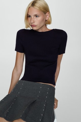 T-shirt maille fine manches courtes - Bleu marine