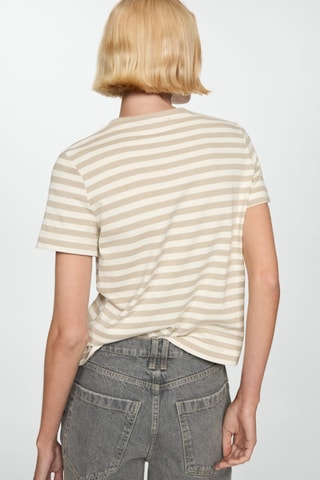 T-shirt coton à rayures - Beige et blanc