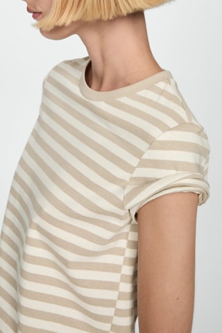 T-shirt coton à rayures - Beige et blanc