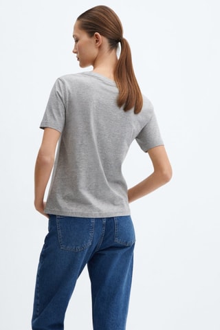 T-shirt col V 100% coton - Gris chiné