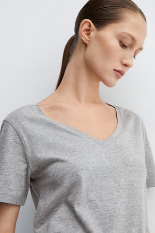 T-shirt col V 100% coton - Gris chiné