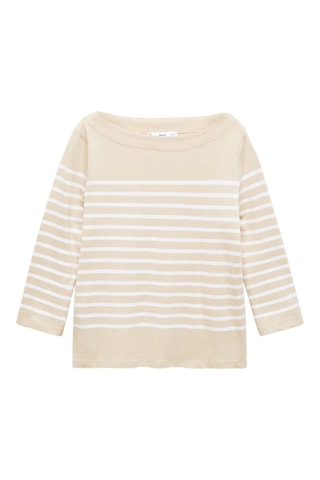 T-shirt rayures col bateau - Sable