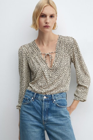 Blouse imprimée noeud - Ecru