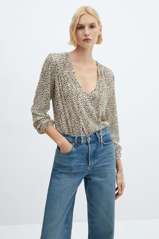 Blouse imprimée noeud - Ecru