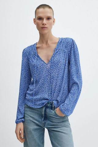 Blouse imprimée noeud - Bleu