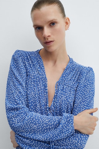 Blouse imprimée noeud - Bleu