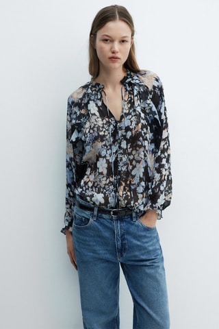 Blouse fluide à fleurs - Noir