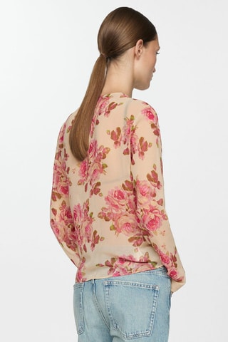 Blouse cache-cœur en imprimé fleuri - Ecru
