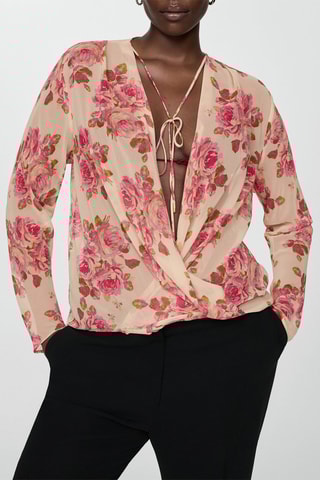 Blouse cache-cœur en imprimé fleuri - Ecru