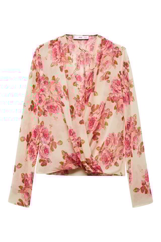 Blouse cache-cœur en imprimé fleuri - Ecru