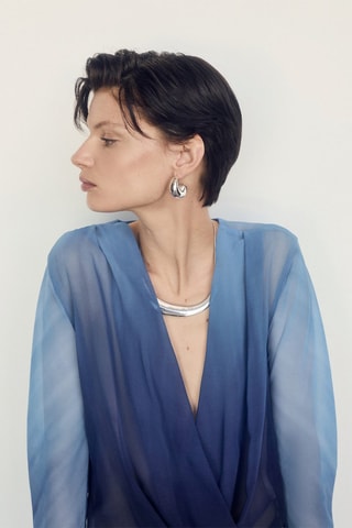 Blouse croisée semi-transparente - Bleu