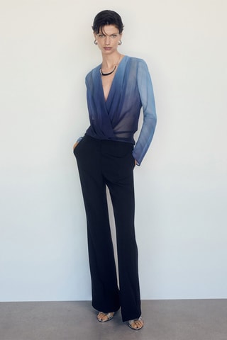 Blouse croisée semi-transparente - Bleu
