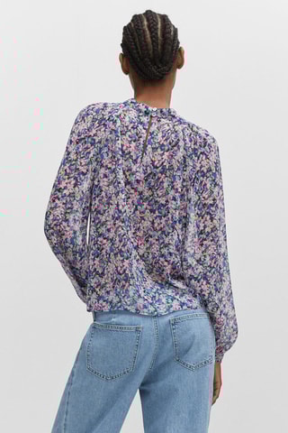 Blouse imprimée manches bouffantes - Bleu