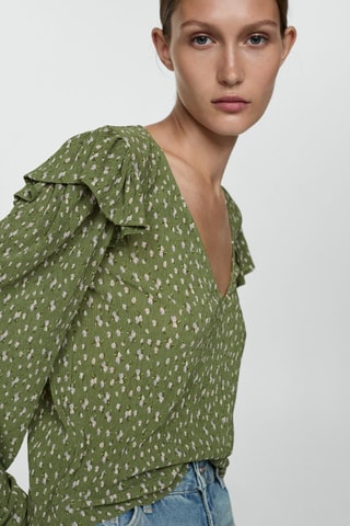 Blouse imprimée à volants - Vert