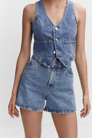 Short en jean taille haute - Bleu