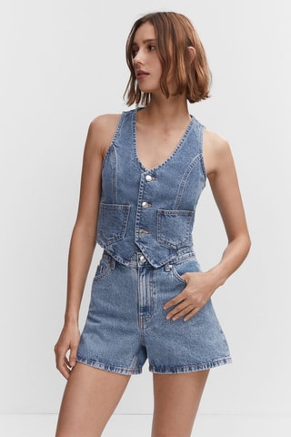 Short en jean taille haute - Bleu
