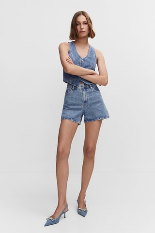 Short en jean taille haute - Bleu
