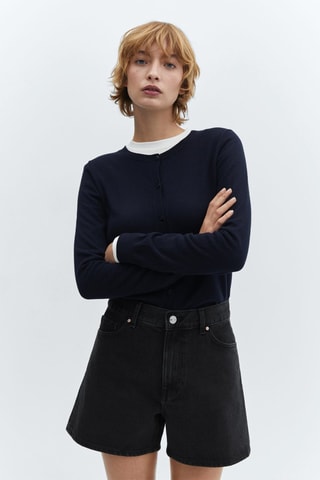 Short jean taille haute - Noir