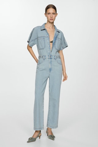 Combinaison jean boutons multipositions - Bleu claro