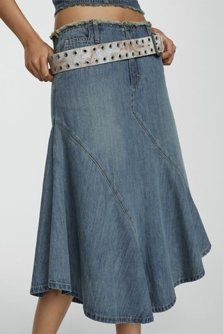 Jupe en jean asymétrique effilochée - Bleu