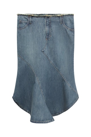 Jupe en jean asymétrique effilochée - Bleu