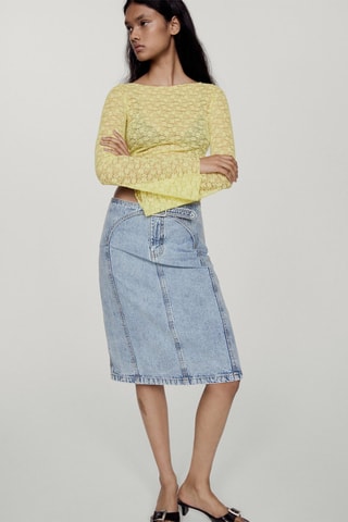 Jupe en jean midi ceinture - Bleu