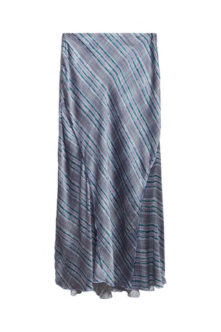 Jupe midi satinée carreaux - Bleu