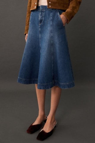 Jupe denim coutures contrastantes - Bleu marine