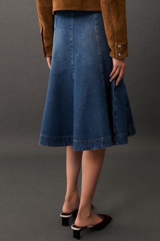 Jupe denim coutures contrastantes - Bleu marine