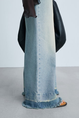 Jean wideleg revers effilochés - Bleu clair