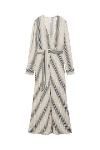 Robe en imprimé rayures noeud - Écru