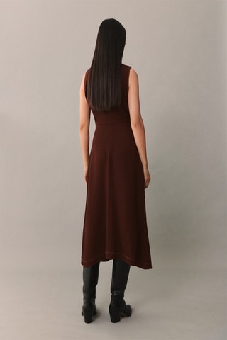 Robe midi coutures décoratives - Marron