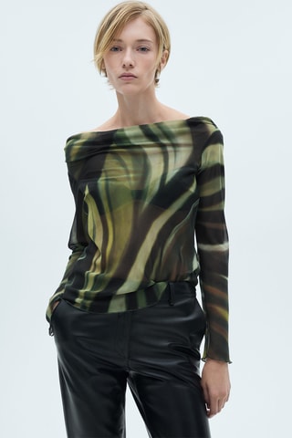 Blouse imprimée semi-transparente - Noir