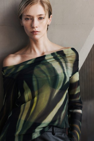 Blouse imprimée semi-transparente - Noir
