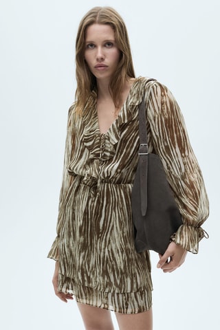 Robe courte imprimée volants - Vert