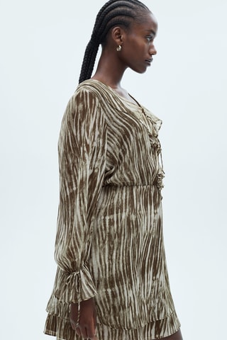 Robe courte imprimée volants - Vert