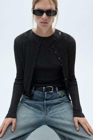Cardigan maille boutons - Gris foncé chiné
