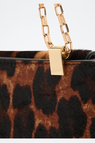 Portefeuille cuir fourrure chaîne léopard - Marron