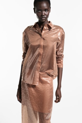 Jupe midi sequins - Marron